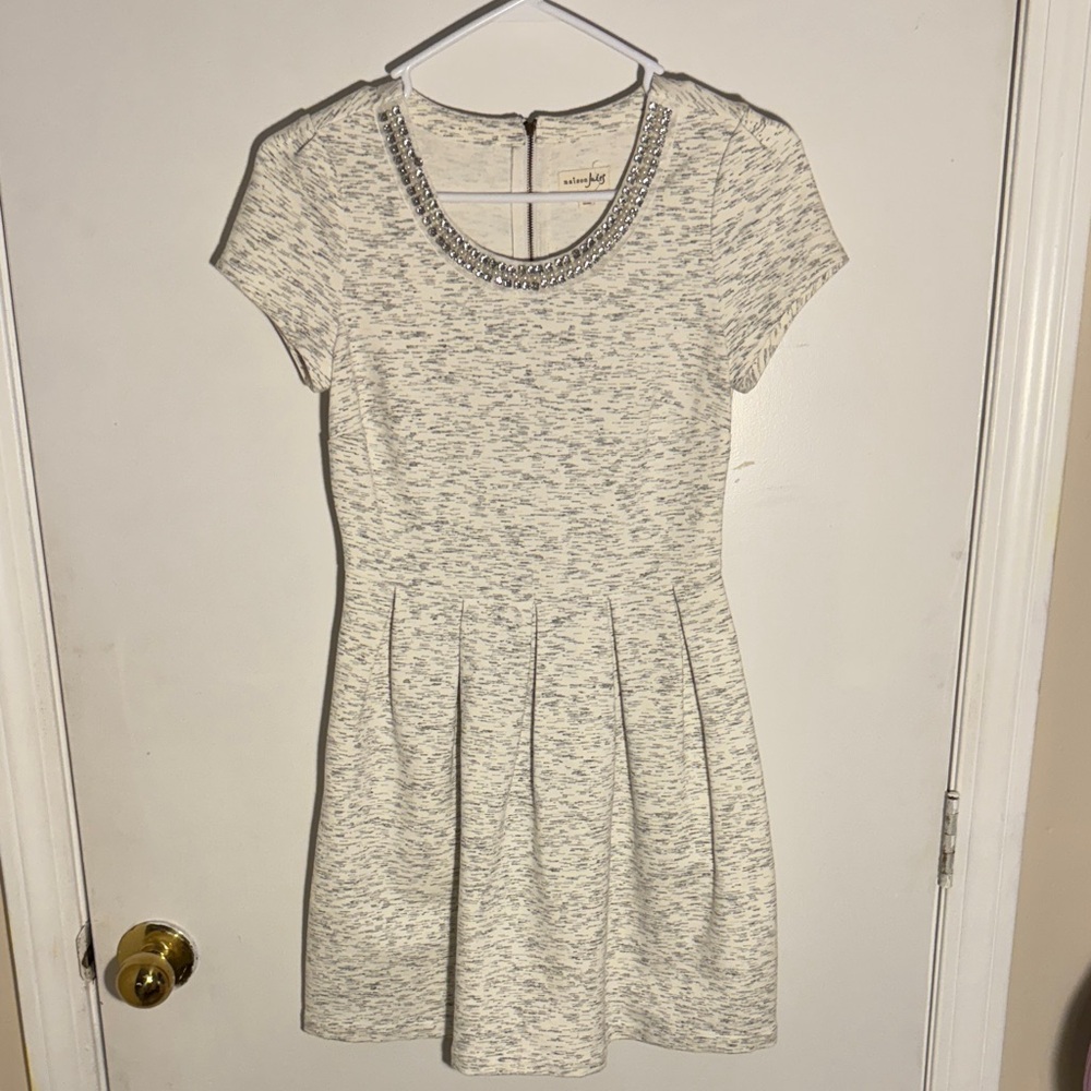 Maison Jules Cream Dress with Embellished Neckline